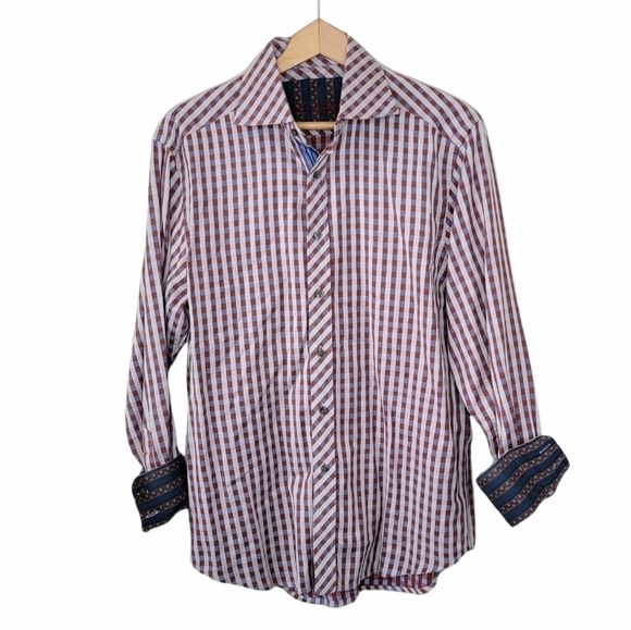 Robert Graham | Rust Brown Blue Tan Plaid Shirt Size Medium - Picture 1 of 8